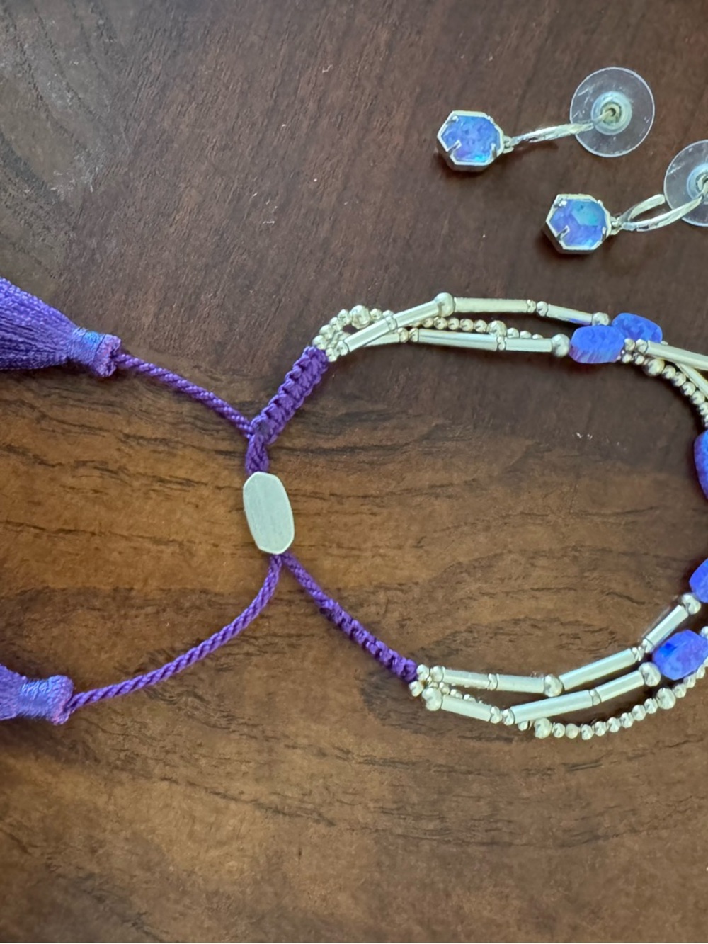Kendra Scott Gold Beaded Bracelet Set with Purple Stone Accents & Earrings Set - Picture 2 of 6